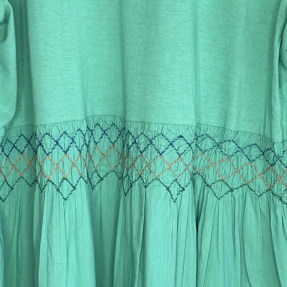 Gudren Sjoden Tricot Smocked Waist Dress Boho Lagenlook Embroidered XL Peasant - Picture 4 of 10